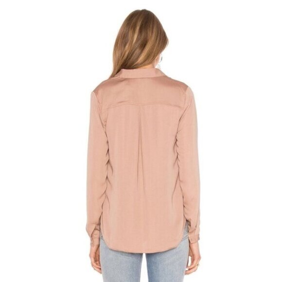 REVOLVE L'Academie Safari Blouse Camel Lace Up Tie Front Satin Size XS - Picture 14 of 14